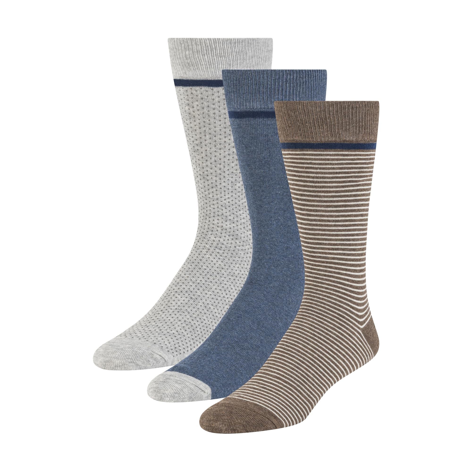 Ted Baker united legwear company, llc Men's 3 Pack Pattern Crew Dress Socks, Brown Heather/Denim/Grey Heather, One Size