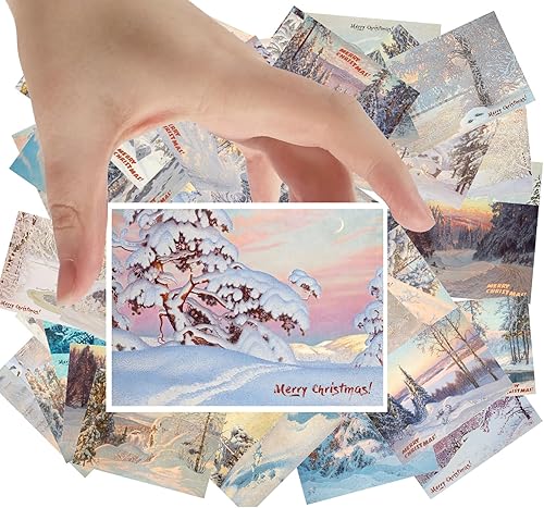 Miniatura 5 de Calcomanías grandes, 24 piezas (2.5 x 3.5 pulgadas cada uno) Muñecos de nieve que cobran vida en la temporada de Navidad, postales de Navidad