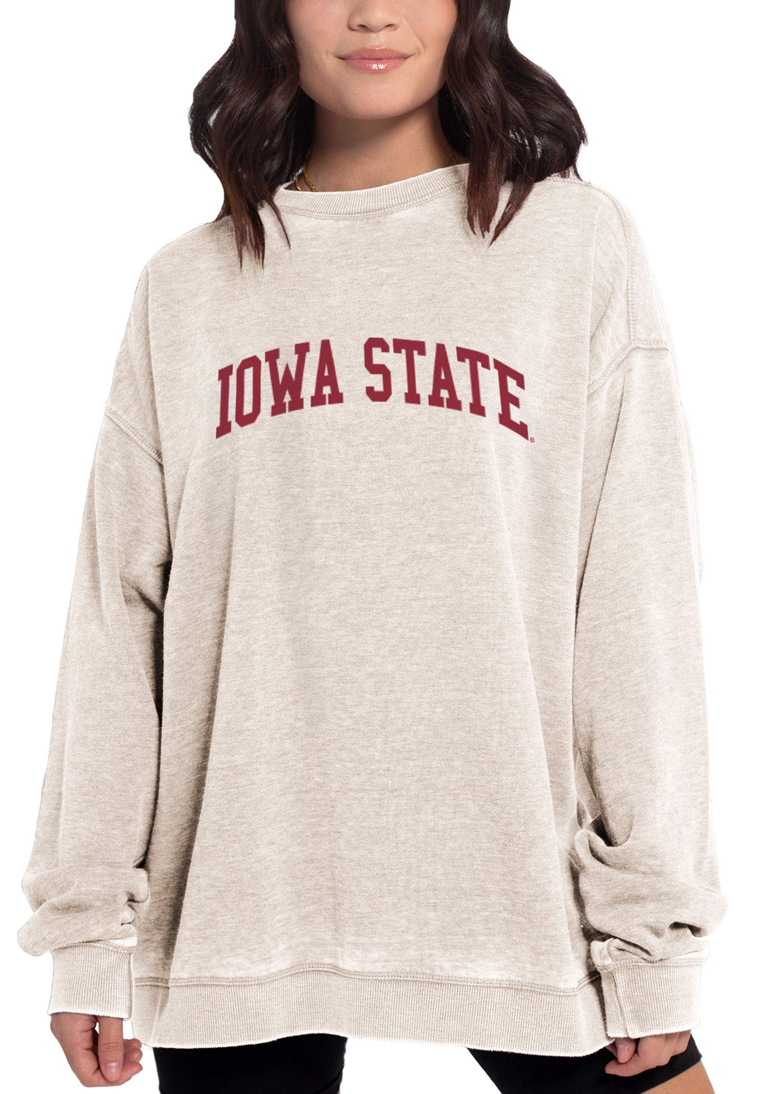 Chicka-D NCAA Iowa State Cyclones Womens Burnout Fleece Pullover, Oatmeal, Medium