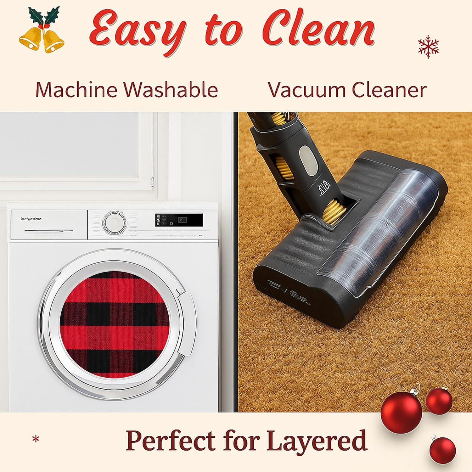 Christmas Door Mat Combo Set - 100% Coco Coir Welcome Mat + 28 x 43 Inch Red and Black Plaid Rug, New Year Holiday Christmas Collection Doormat for Front Porch Entryway Decorative