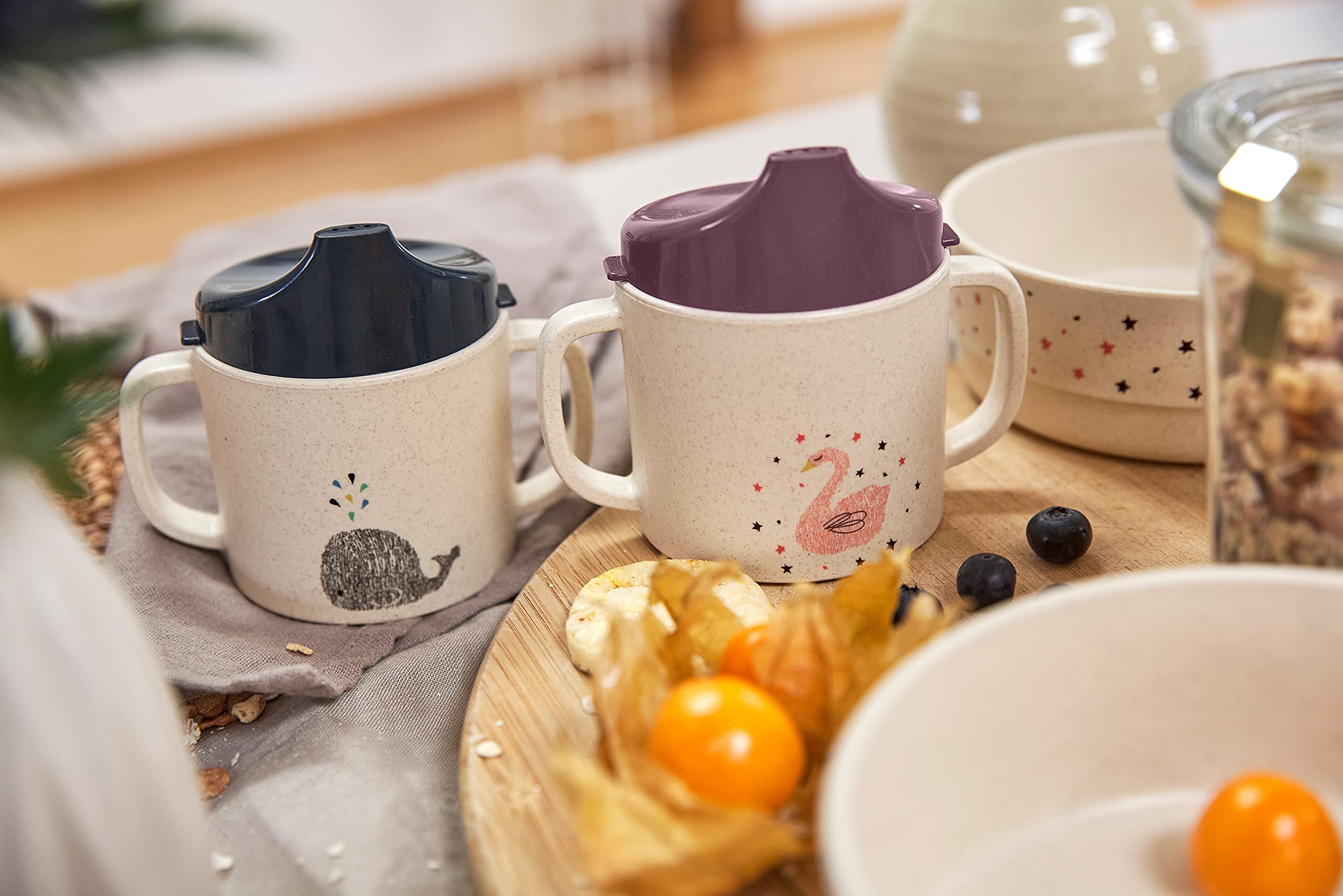 LÄSSIG Polypropylène (PP) Tasse à boire pour enfants avec anse et couvercle amovible 150 ml/Sippy Cup Little Water Whale