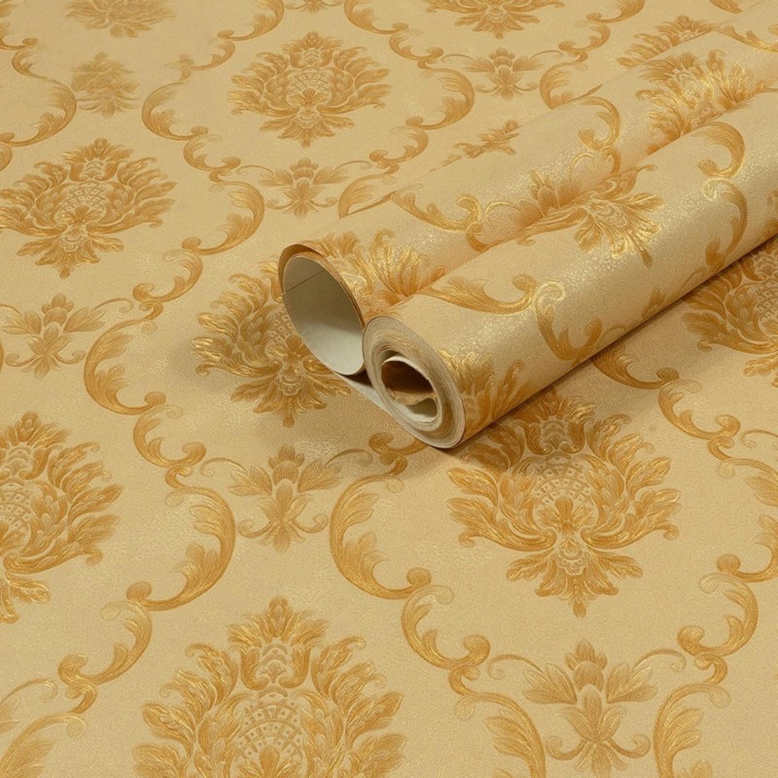 Papier peint floral classique jaune imperméable pour chambre et bureau