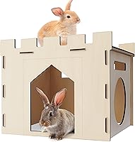 HIIMALEX HLX3 Large Bunny Castle Hideout with Balcony - Sturdy Wooden Rabbit Playhouse for Guinea Pigs, Hamsters, Chinchillas