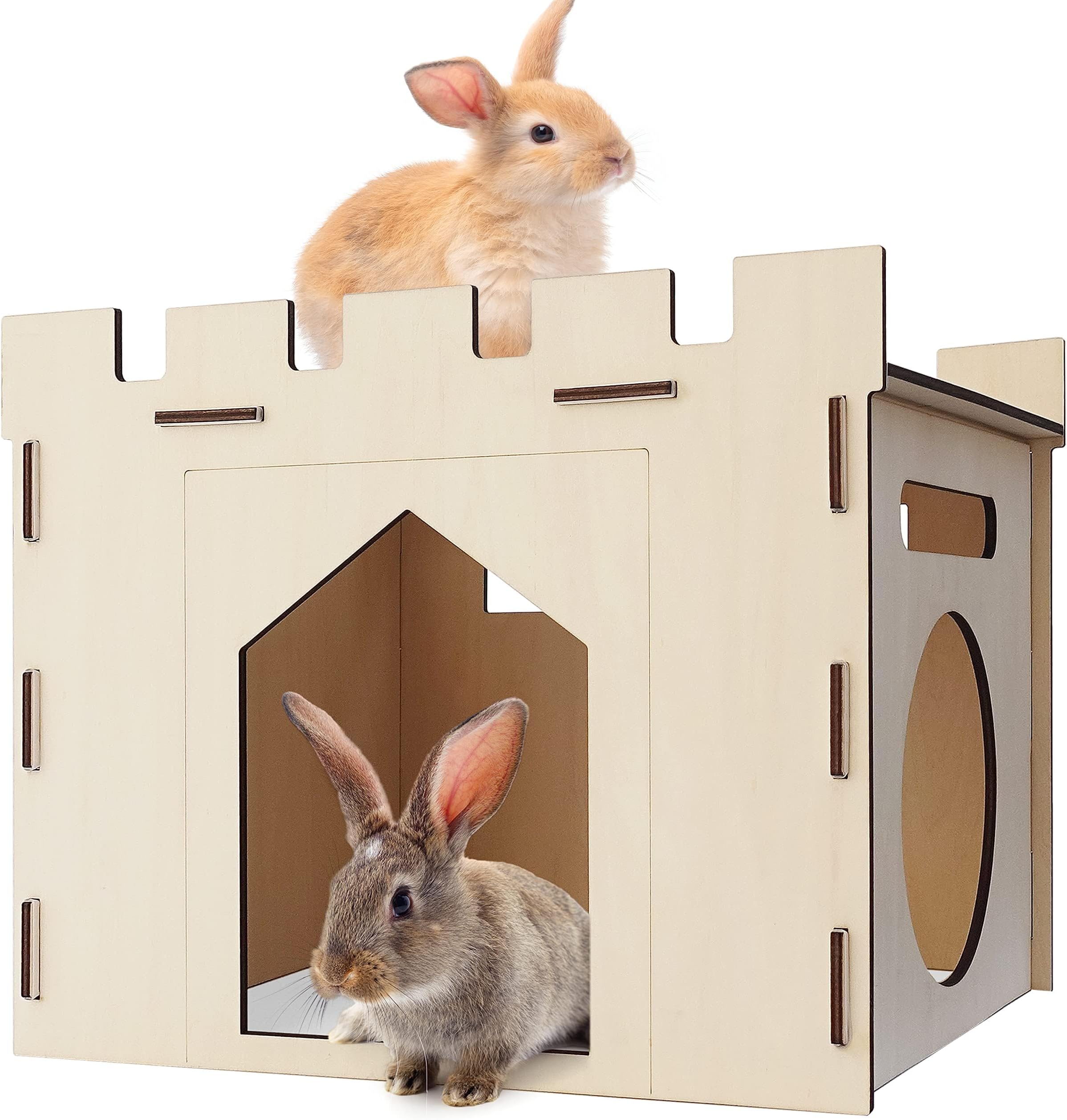 HIIMALEX Sturdy Bunny House with Spacious Perch Hidey Detachable Playhouse for Rabbit Hideout Castle Tower Toys for Indoor Bunnies Guinea Pig Hamster Chinchilla Gerbil (Sturdy Castle)