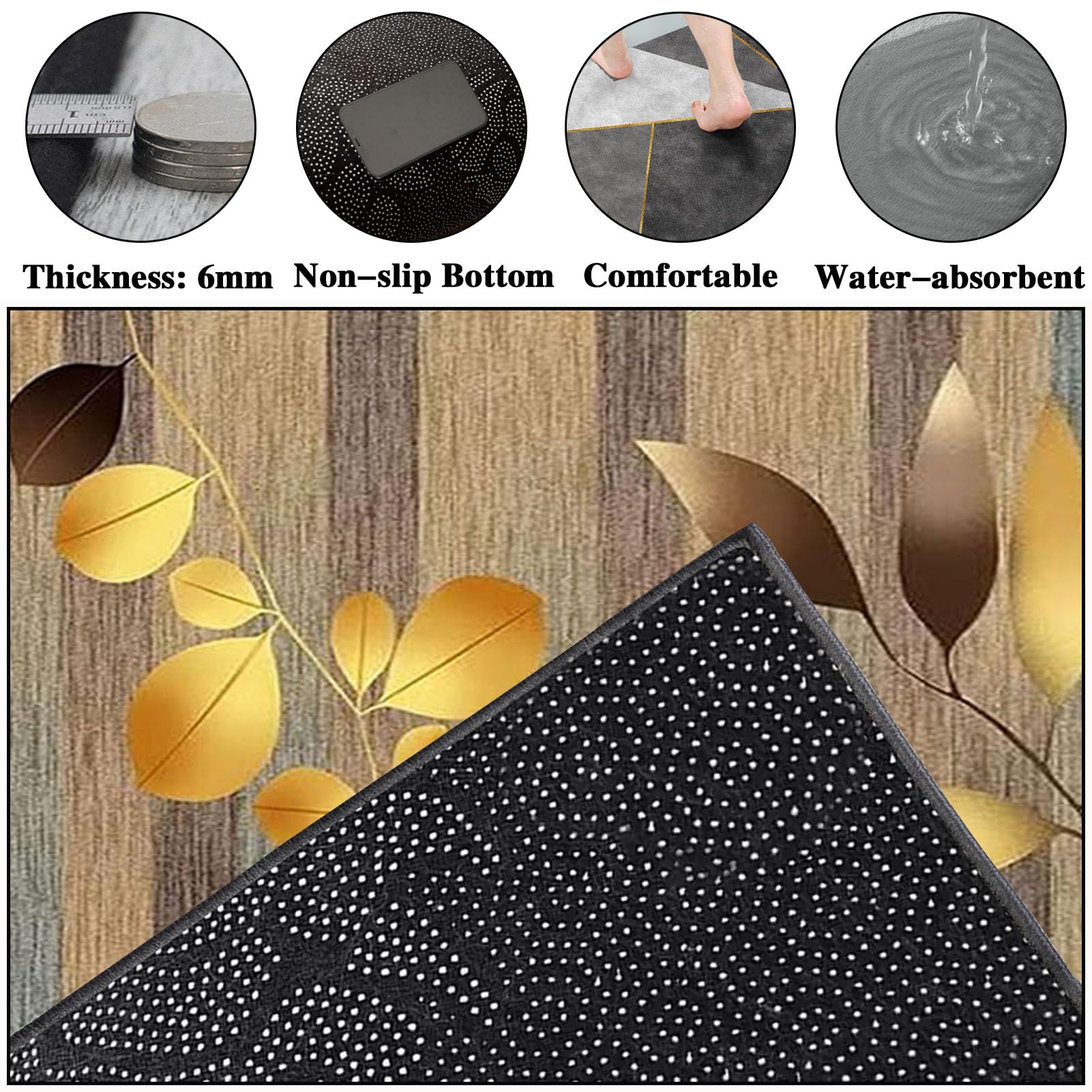 Teppich läufer Flur rutschfest Küchenteppich Waschbar 70 x 200 cm Korridor Teppich Lang Fußmatte Flurteppich Modern Küchenläufer Läufer für Eingang Flur Küche Bettvorleger Schlafzimmer Wohnzimmer