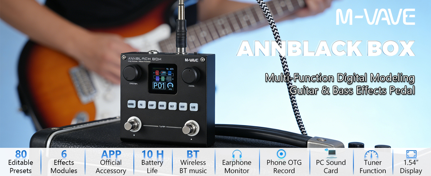 M-VAVE ANN Black Pedal Box Multi Effects Guitar Base Pedal - 80