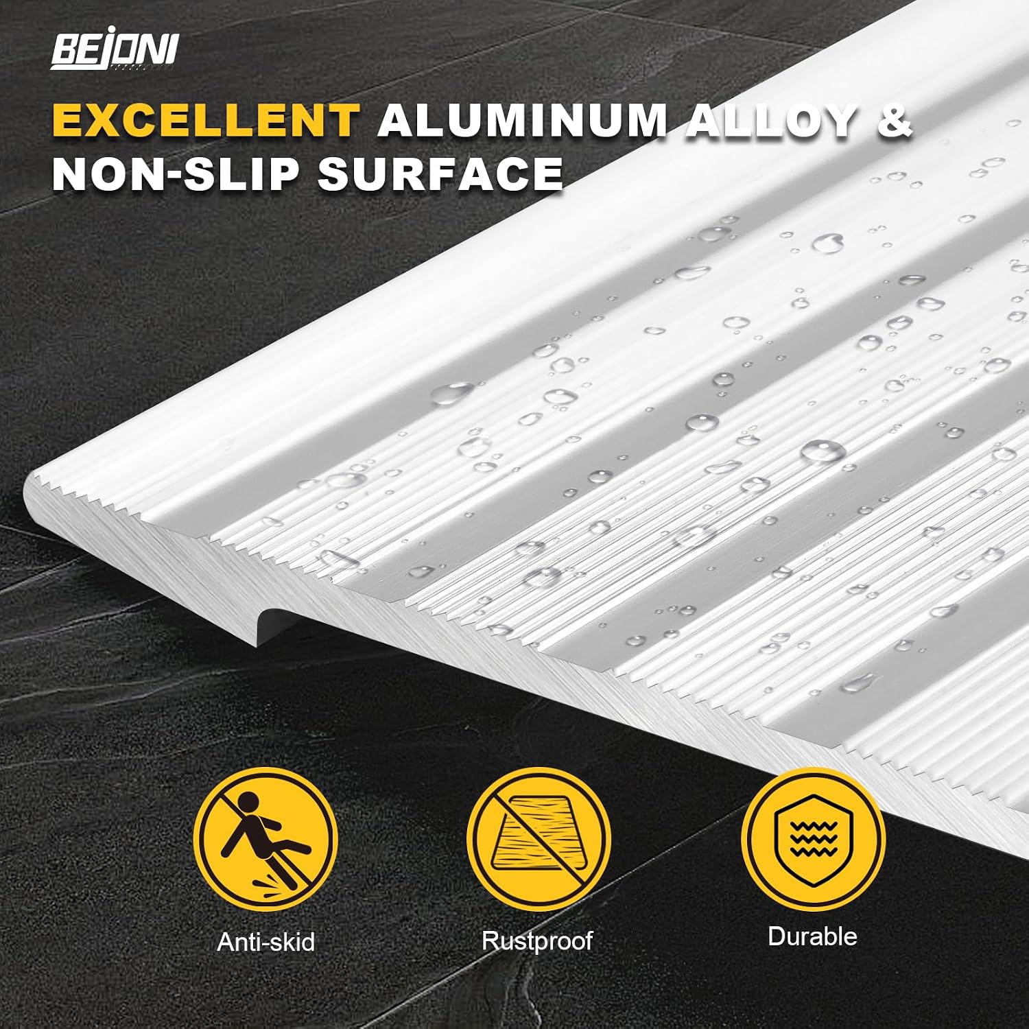 BEJONI Door Threshold Ramp, 4" Rise Aluminum Threshold Ramp for Doorways, 800 lbs Capacity Adjustable Entry Ramp for Wheelchair, Doorways, Scooters, Power Chairs, Dock Transition Plate