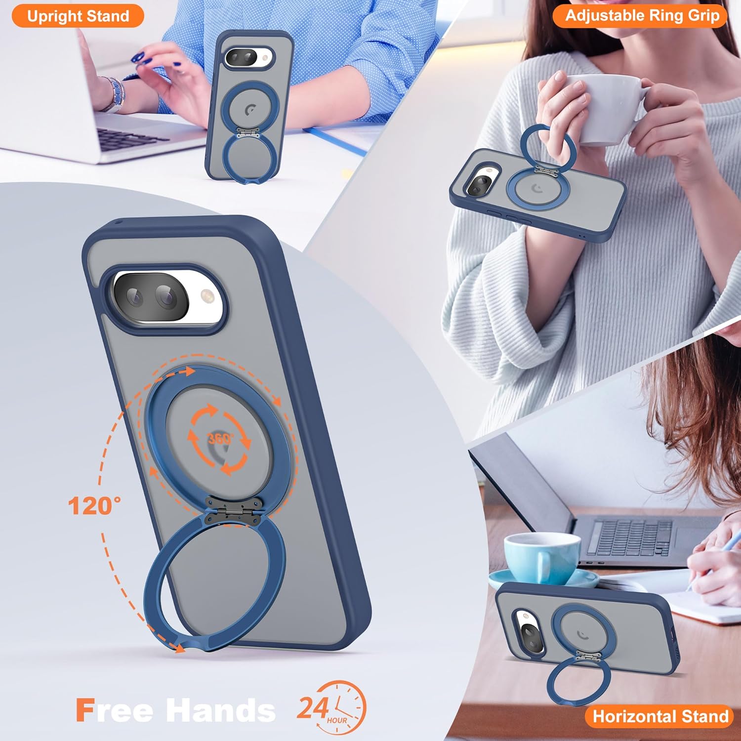 Compatible with Google Pixel 9a Case with 360° Magnetic Ring Stand [Compatible with Mag-Safe] Shockproof Translucent Phone Case for Google Pixel 9a 6.3", Blue