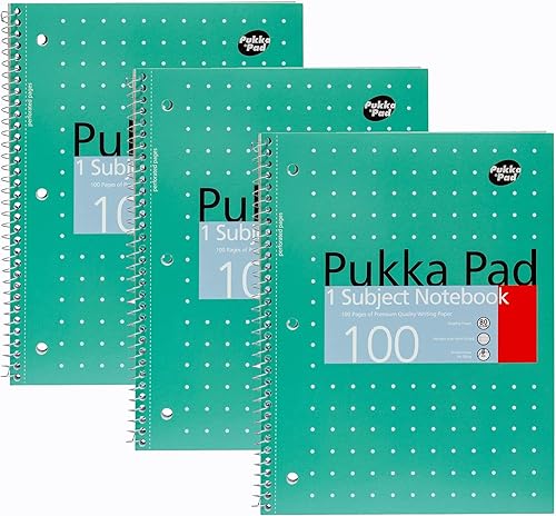 Miniatura 4 de Pukka Pad, Cuadernos metálicos encuadernados en espiral de un solo tema con 100 páginas de 3 papel rayado perforado de 80 GSM con bordes perforados,