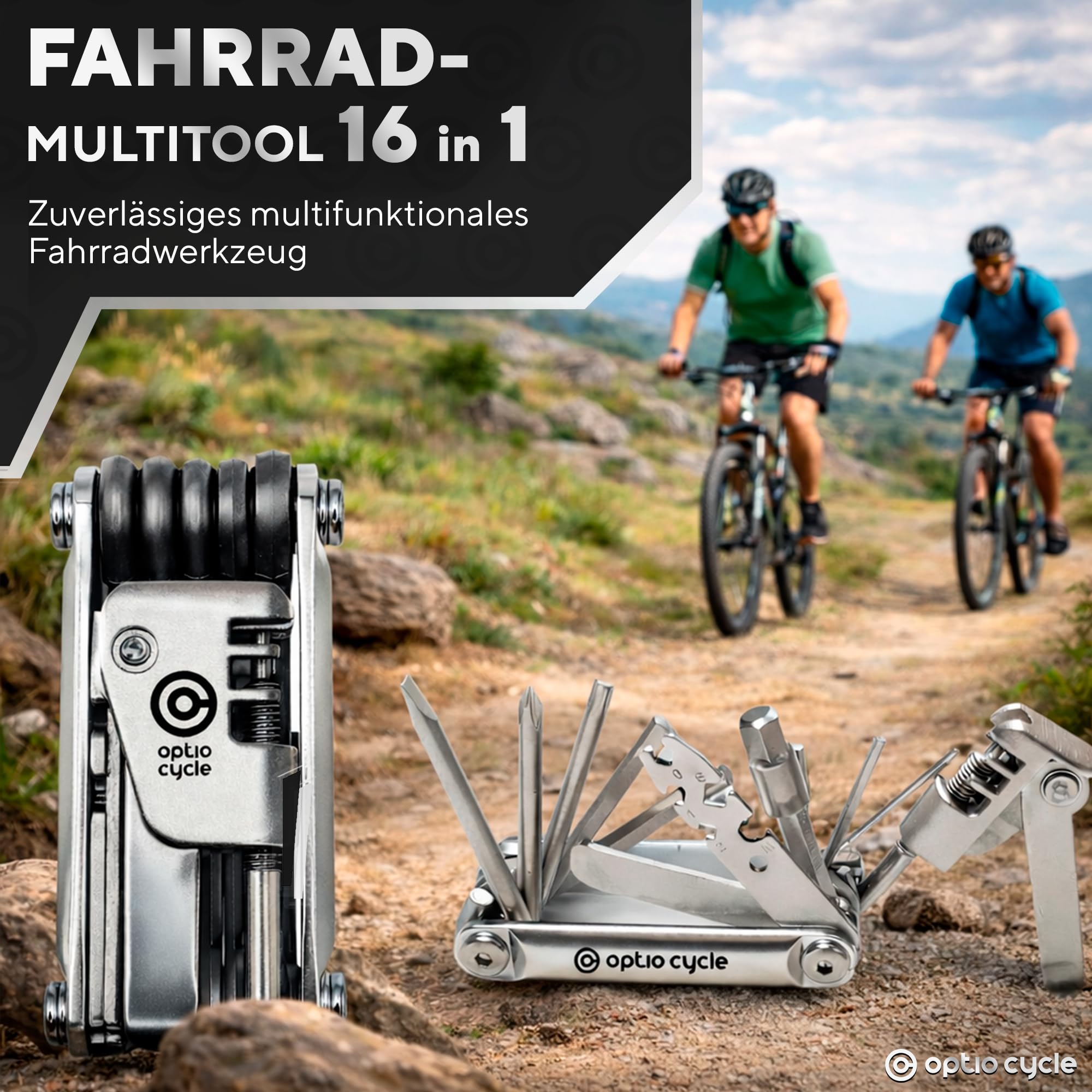 Fahrrad Multitool Klein 16-in-1 mit Kettennieter & Reifenheber – Mini Multitool Fahrrad Werkzeugset Unterwegs | Multifunktionswerkzeug für MTB, Rennrad, E-Bike, Grave