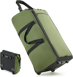 Fanwoli 76.2cm(30인치) 바퀴 달린 엑스트라 라지 롤링 더플 백 100L/120L, 튼튼한 찢어짐 방지 접이식 여행 수하물, 가족 이동 및 보관을 위한 셀프 스탠딩 소프트 사이드 토트, 초록색.