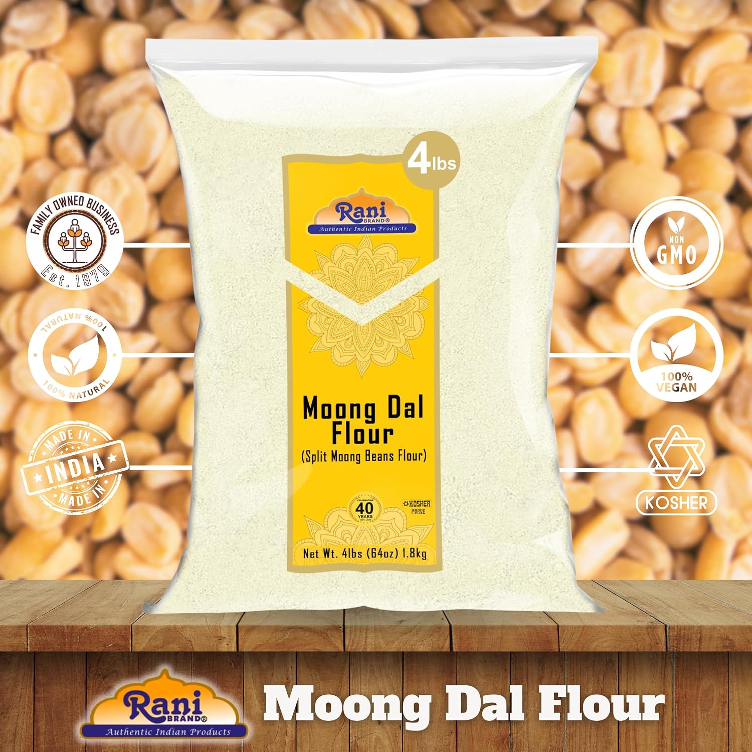 Rani Moong Flour (Mung Bean Flour, Green Gram Flour) 64oz (4lbs) 1.81kg Bulk ~ All Natural | Vegan | Gluten Friendly | NON-GMO | Kosher | Indian Origin image 4