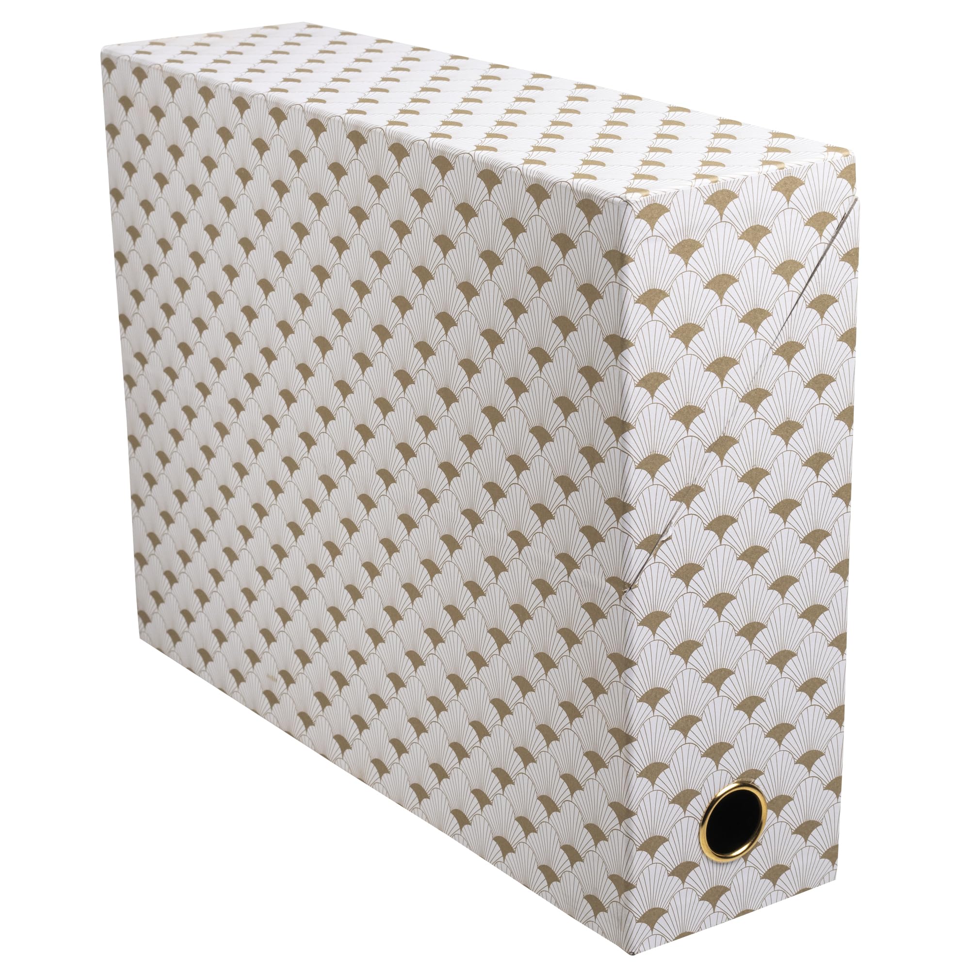 Exacompta - Rif. 89450E - 1 scatola di trasferimento Neo Déco, dorso 90 mm, occhiello di presa in oro, dimensioni 25,5 x 9 x 34 cm, etichetta adesiva inclusa, colori casuali, consegnata montata