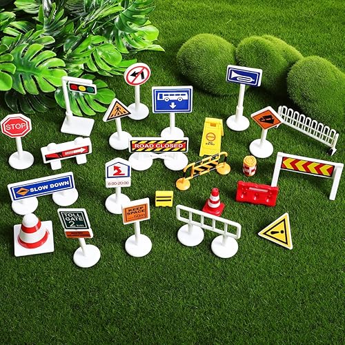 Miniatura 5 de NUOBESTY 104 unids jugar tráfico señales calle Playset niños mini barricadas tráfico conos luz cruce peatonal señal educación juguete