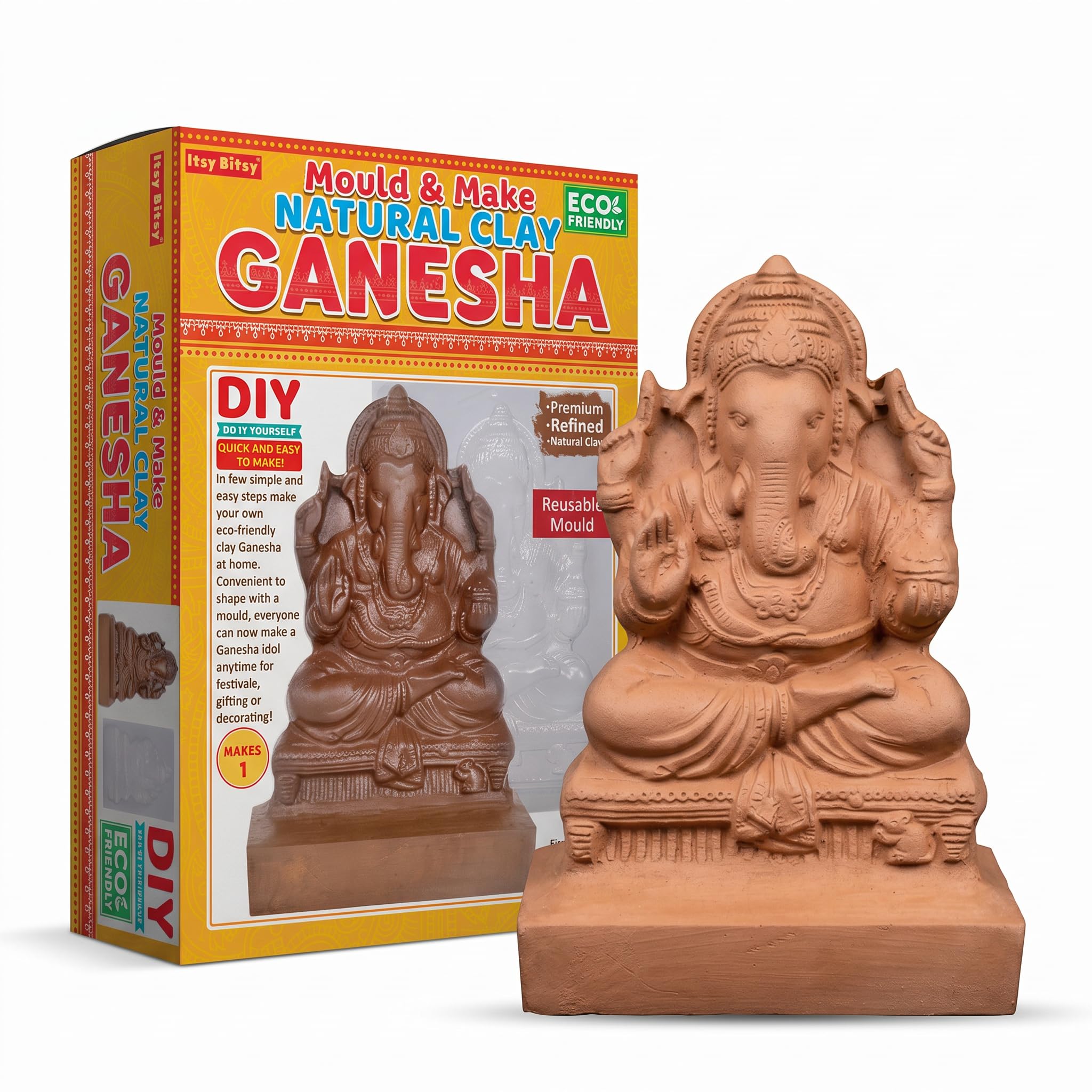 Itsy Bitsy- Natural Clay Ganesha Idol | DIY Eco-Friendly Mould and Make Kit | DIY Ganpati Murti Making Kit for Craft, Decoration | Gift for Kids & Adults-image-22