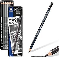 Vista 1 de Staedtler Mars Lumograph Black, Carbon Blend Provides Jet Black Lines, Professional Art Pencils, Tin of 6 Assorted Black Sketch Pencils, 100B G6