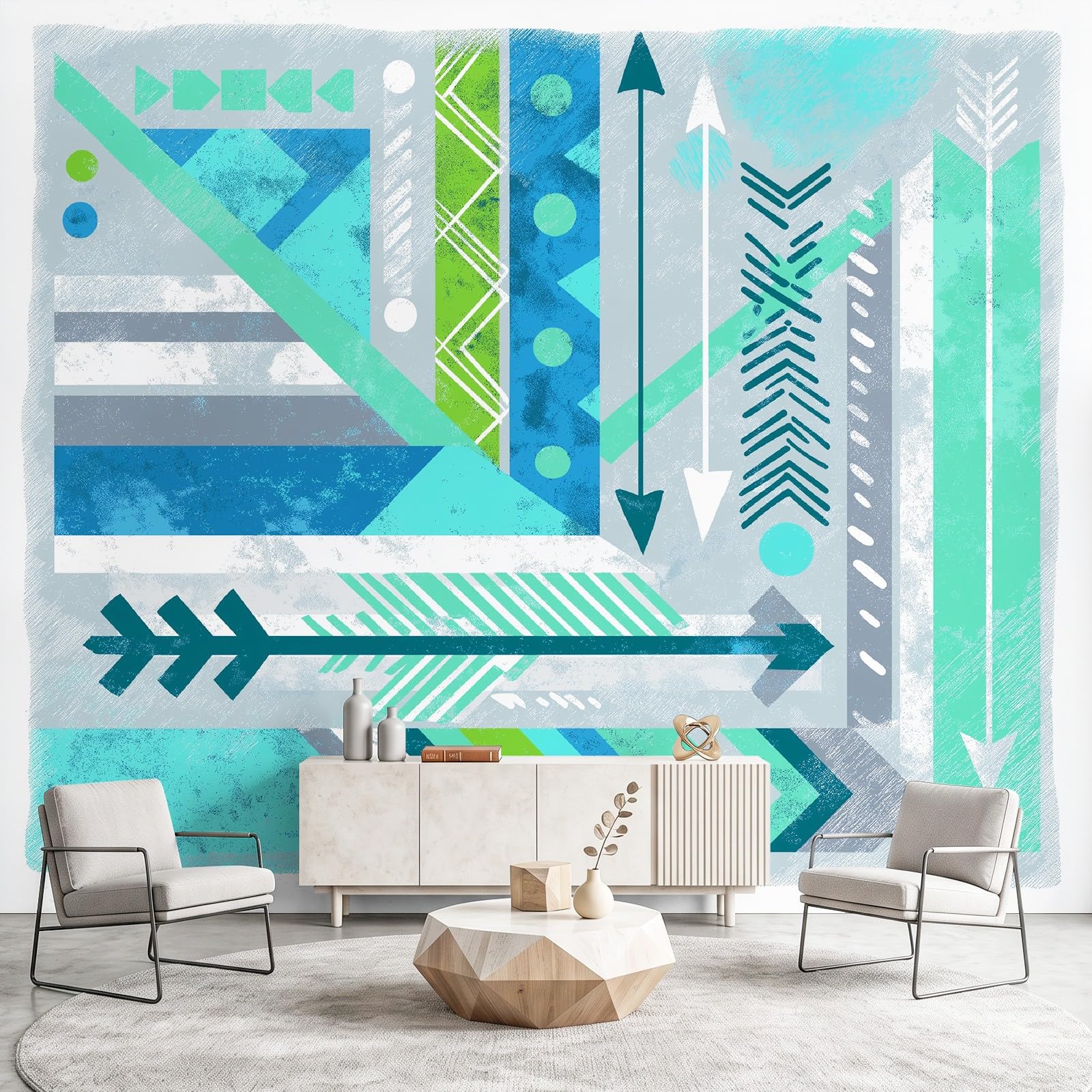 Boho Geométrico Flecha Papel pintado no tejido, Inspiración natural Revestimiento de pared Papel pintado para Pasillo, 450 x 315 cm de pared – Decorativo para sala de estar