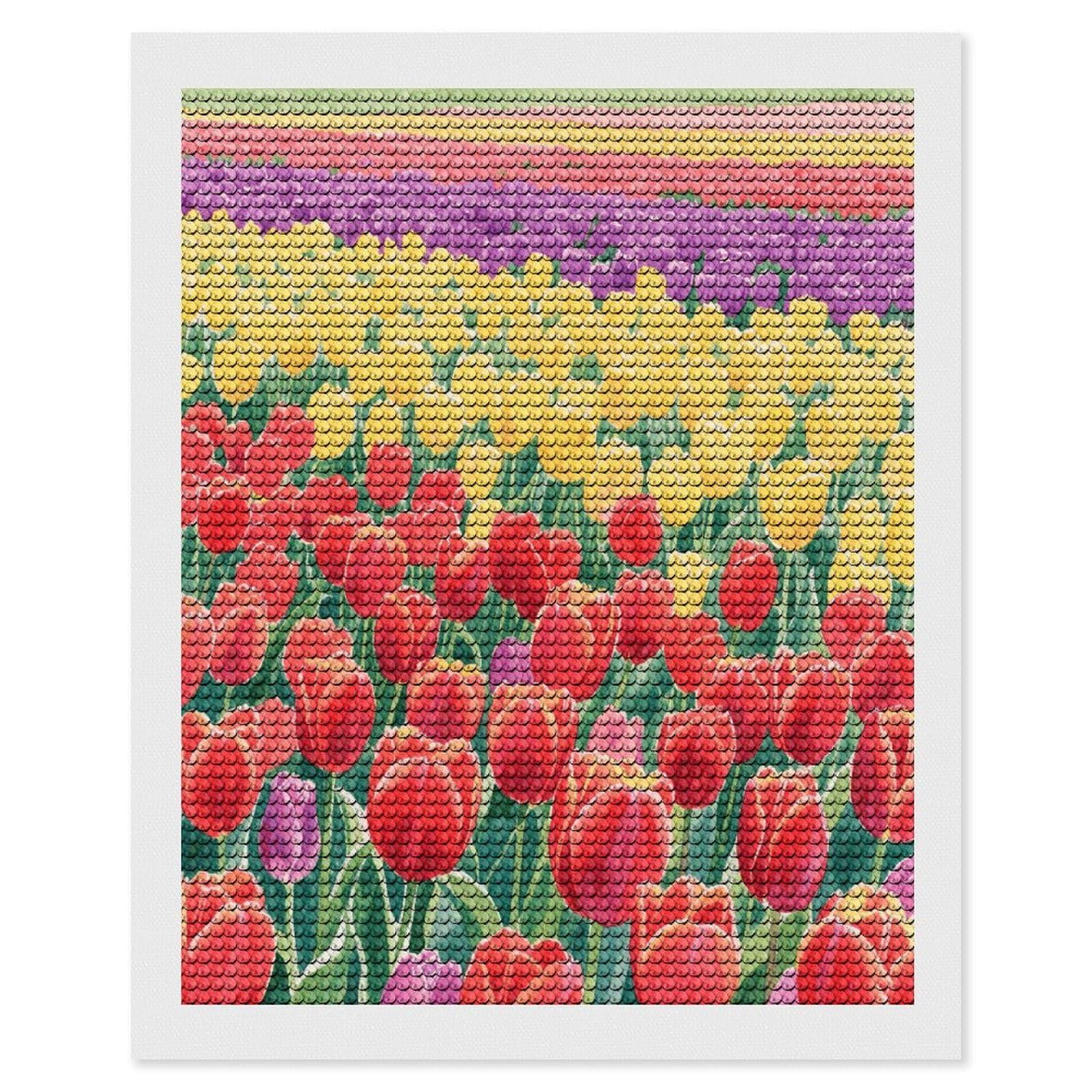 FekiLoot Tulip Field Paint by Numbers Kit for Adults Beginner DIY Diamond Dots Paintings Round Full Drill Diamond Art Kits Picture Diamond Art Painting Kits for Home Decor 16"x20"