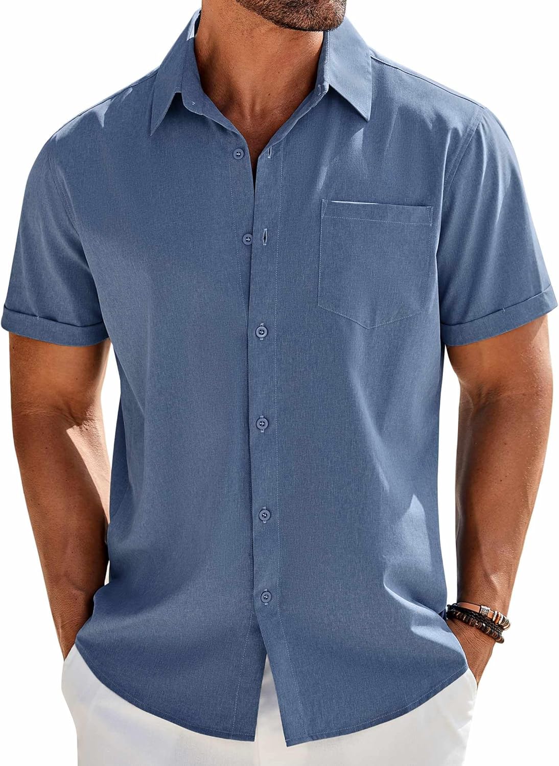 COOFANDY Men's Short Sleeve Button Down Shirt Casual Summer Beach Untucked Vacation Textured Shirts with Pocket