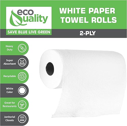 Miniatura 2 de EcoQuality Rollos de toallas de papel perforados de cocina de 2 capas, fáciles de romper, fuertes, envueltos individualmente fabricados en Estados