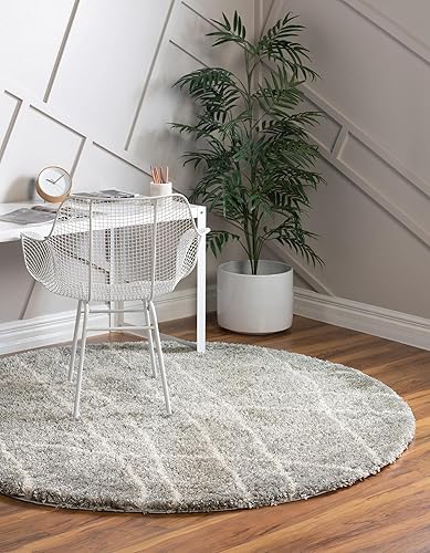 Rugs.com Soft Touch Shag Collection - Alfombra redonda de 5 pies, alfombra redonda de pelo largo gris nube perfecta para cocinas y comedores