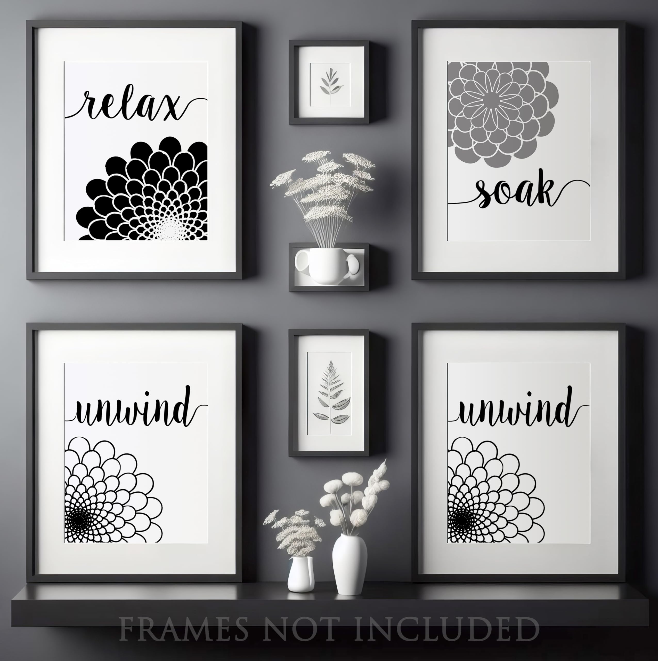Black and White Bathroom Pictures for Bathroom (8x10) - Black and White Bathroom Wall Decor Unframed Prints - Great Restroom Gray and White Bathroom Decor Black and White Bathroom Accessory