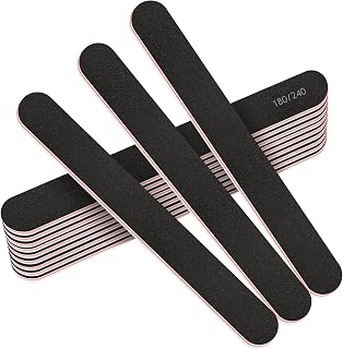 Stadux 12 PCs Professional Nail Files Double Sided Emery Boards 180/240 Grit, Fingernail Files for Natural/False Nails, Nail Styling Set for Home and Salon Use - Black