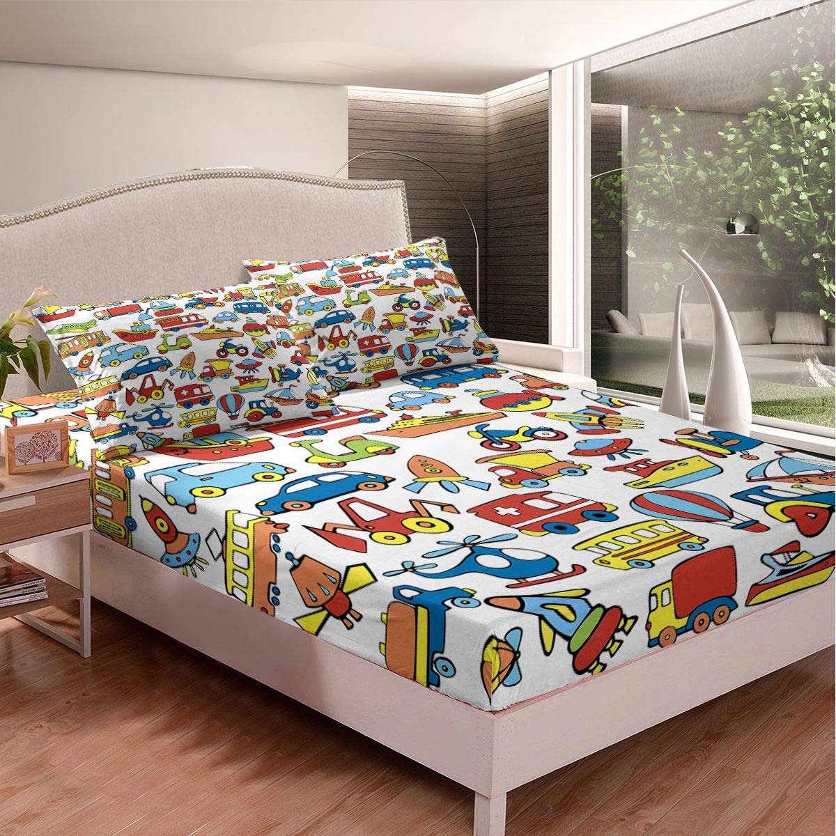 Parure de lit pour enfants coton avec drap-housse lit simple 90x190 voiture