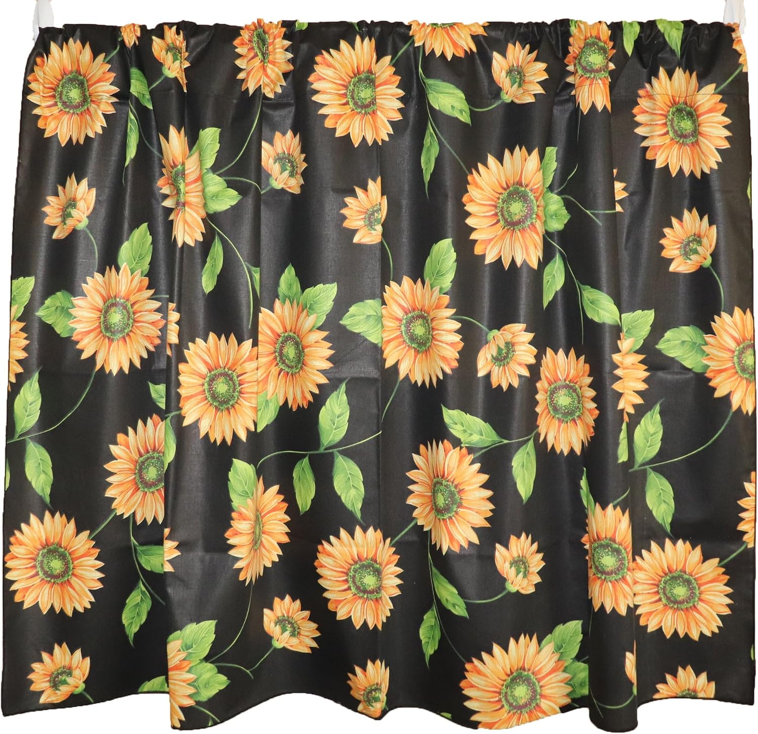 lovemyfabric Sunflowers and Tavern Check Decorative Cotton Curtain Window Panel Home Window Decoration Kitchen Bedroom Living Room Classroom Window Curtain (36" Tall, Sunflowers on Blue Tavern)