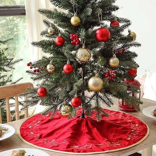 Miniatura 22 de Falda para árbol de Navidad, árbol de Navidad rojo de 60 pulgadas, faldas grandes de terciopelo rústico para árbol de Navidad, faldas de árbol