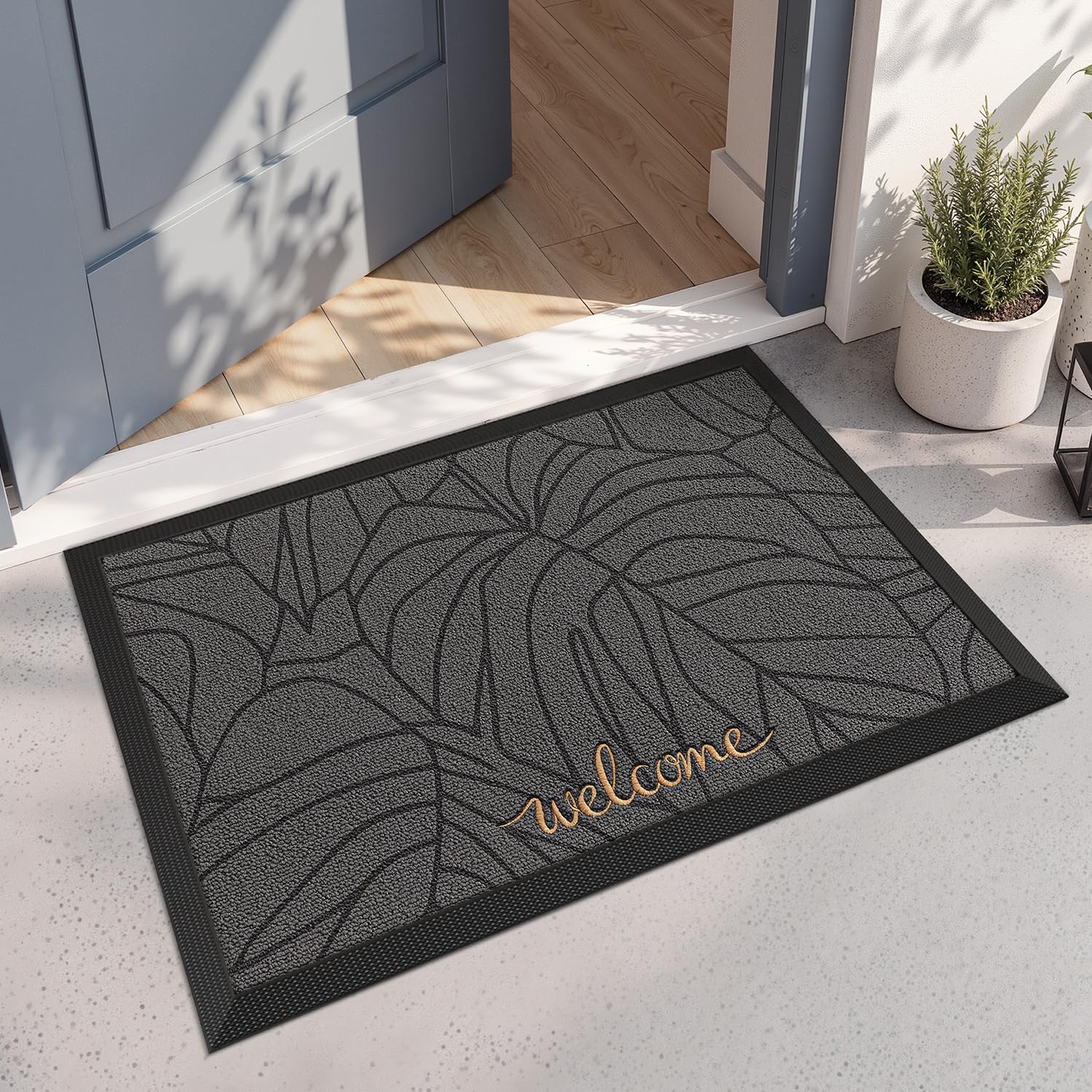LUMI Grey Embroidered Doormat - Non-Slip Outdoor Mat -20