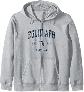 Eglin AFB Florida FL Vintage Athletic Navy Sports Design Zip Hoodie