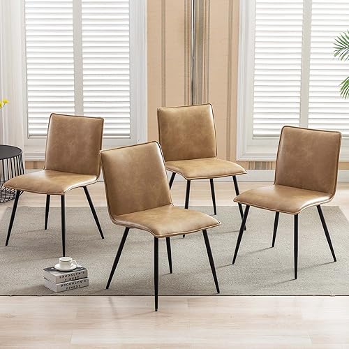Miniatura 18 de DUHOME Juego de 4 sillas de comedor de piel sintética tapizadas, color marrón amarillento amarillento-marrón,Camello,Marrón oscuro