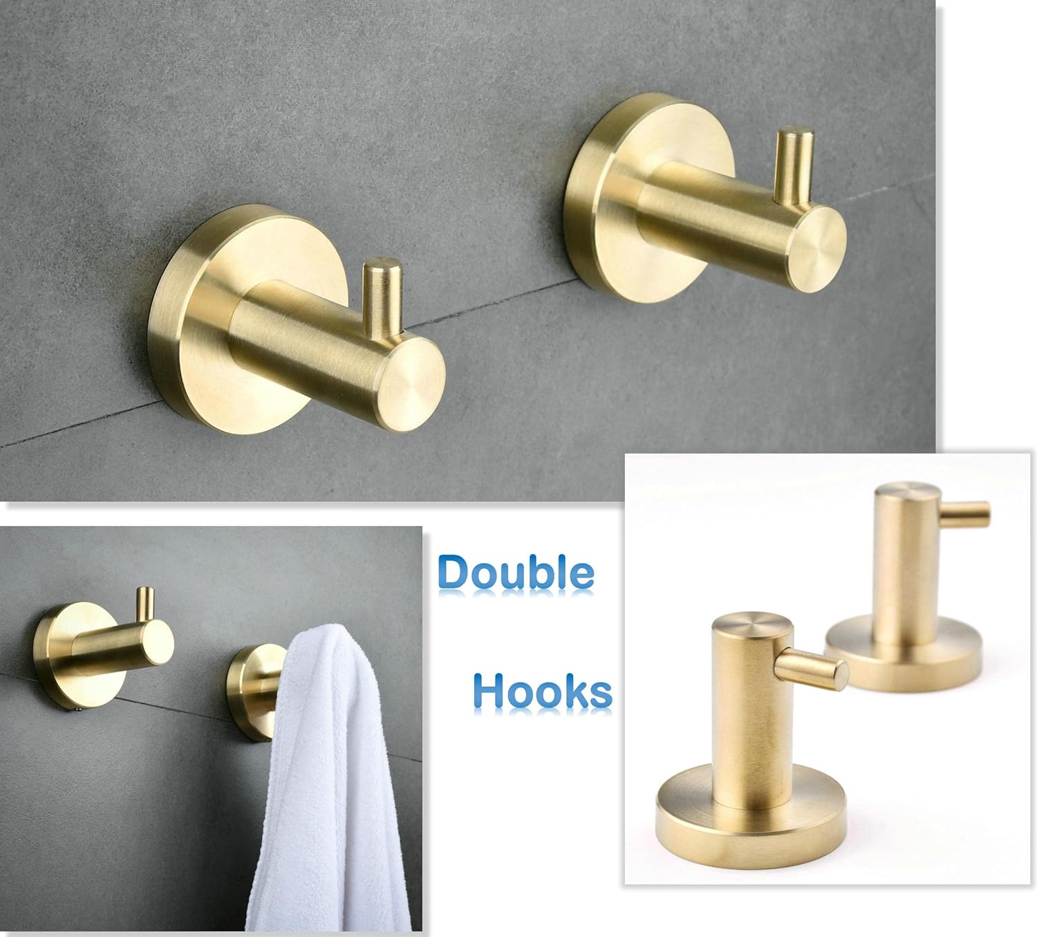 SHUNLI 5 Pieces Bathroom Accessories Hardware Set (Adjustable Towel Bar 16 to 26 Inch, Toilet Paper Holder, Towel Ring, 2PCS Hook) Brushed Gold Wall Mounted Bath Fixtures Set, SUS304 Stainless Steel