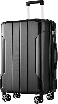 28Hardshell Luggage with TSA Lock, Lightweight and Durable ABS Suitcase with Double Wheels, Expandable Checked Luggage, Single Travel Suitcase, Black