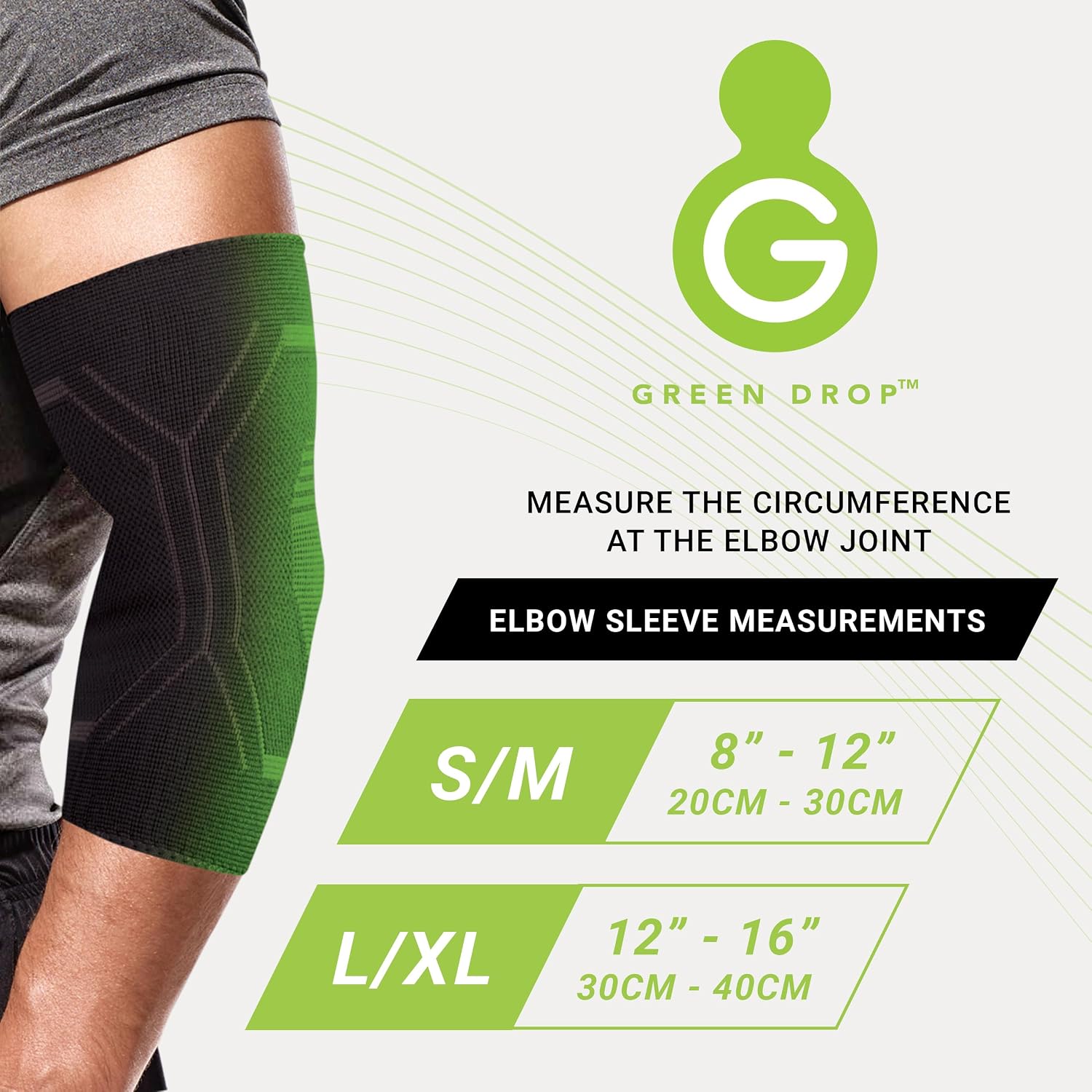 Green Drop 2 Pack Compression Elbow & Calf Sleeve L/XL and Kinesiology Tape Precut Bundle, 20 Strips, Herb-Infused Support for Tendonitis, Tennis Elbow & Calf Strain Ideal for Gym & Sports, Black