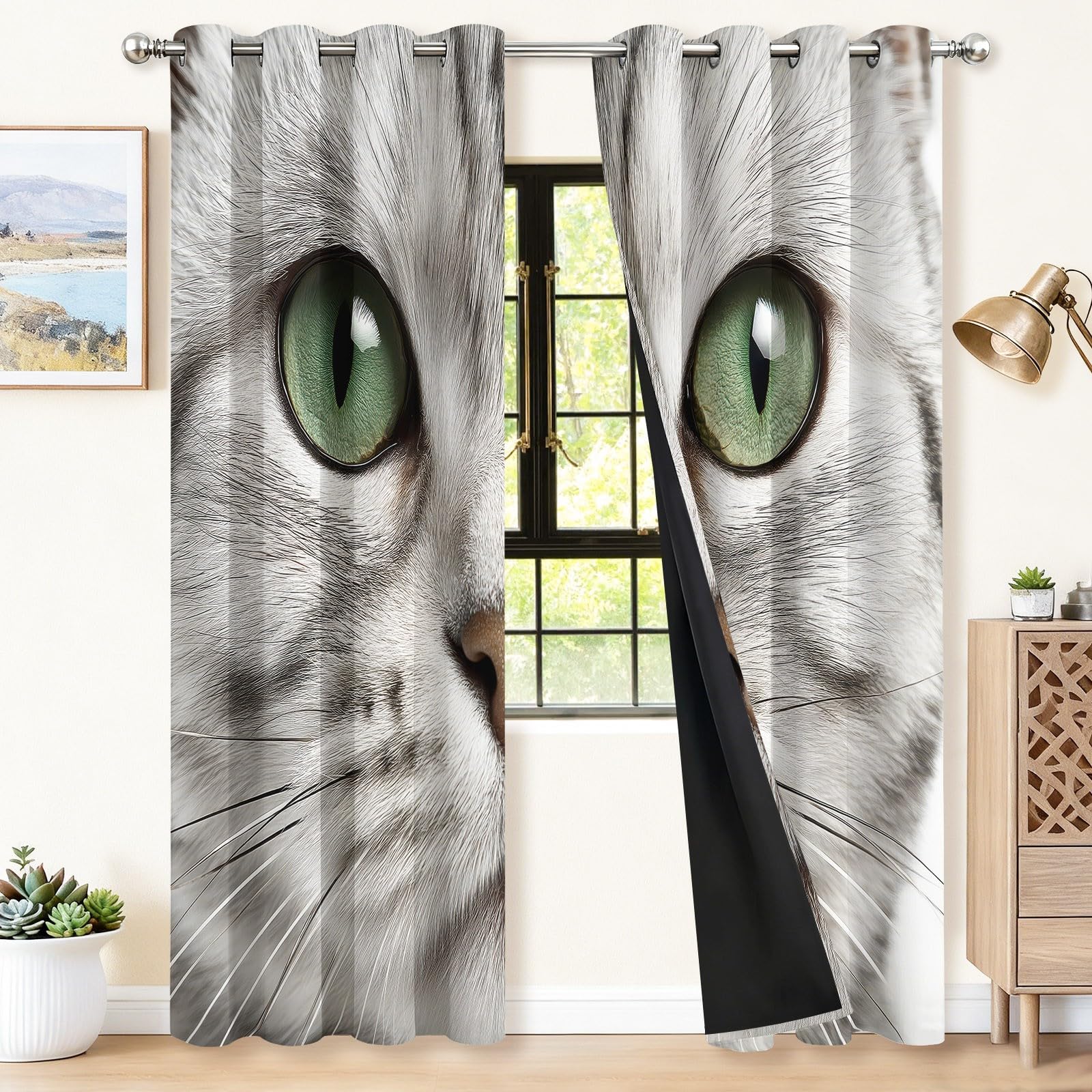 Rideaux occultants thermiques motif chat mignon isolant contre le froid pour salon et chambre