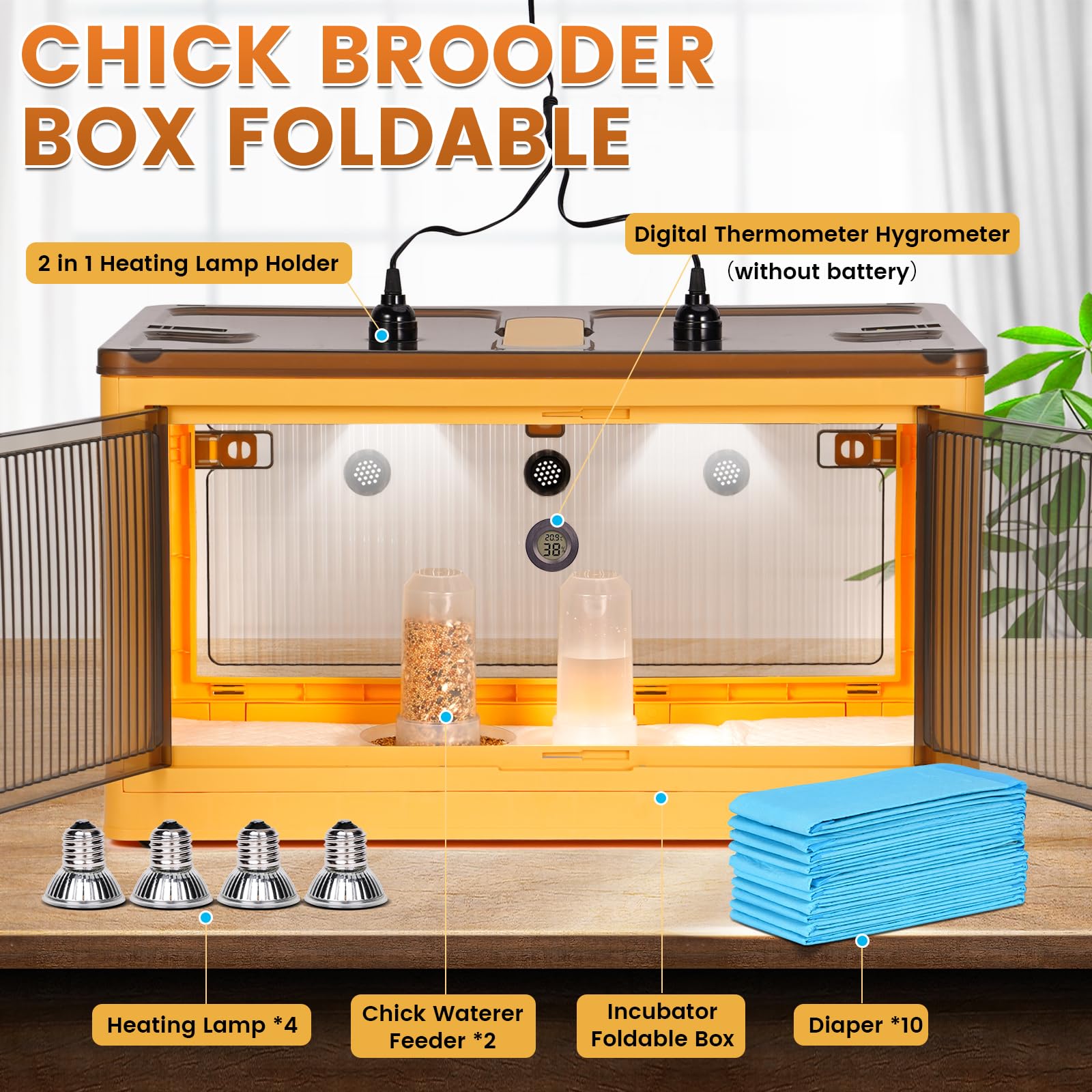 Caja de cría de pollos, 115 L, grande, plegable, con capacidad para hasta 25 pollitos, aves de corral, para pollitos, patos, codorniz, hámster, cobayas, gatitos, cachorros