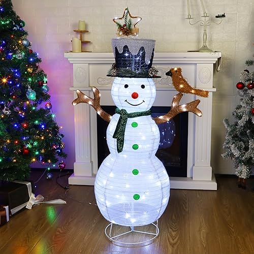 Miniatura 7 de Hausse Decoración de muñeco de nieve de Navidad iluminado, 4.5 pies, para exteriores, con luces integradas, para exteriores, con luces integradas,