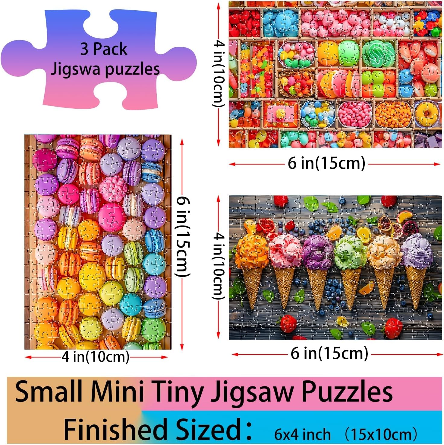 Small Jigsaw Puzzles for Adults 150 Pieces Mini Jigsaw Puzzles Challenging Vintage Candy 6 x 4 Inches, 3 Pcs,Mini Easel Included