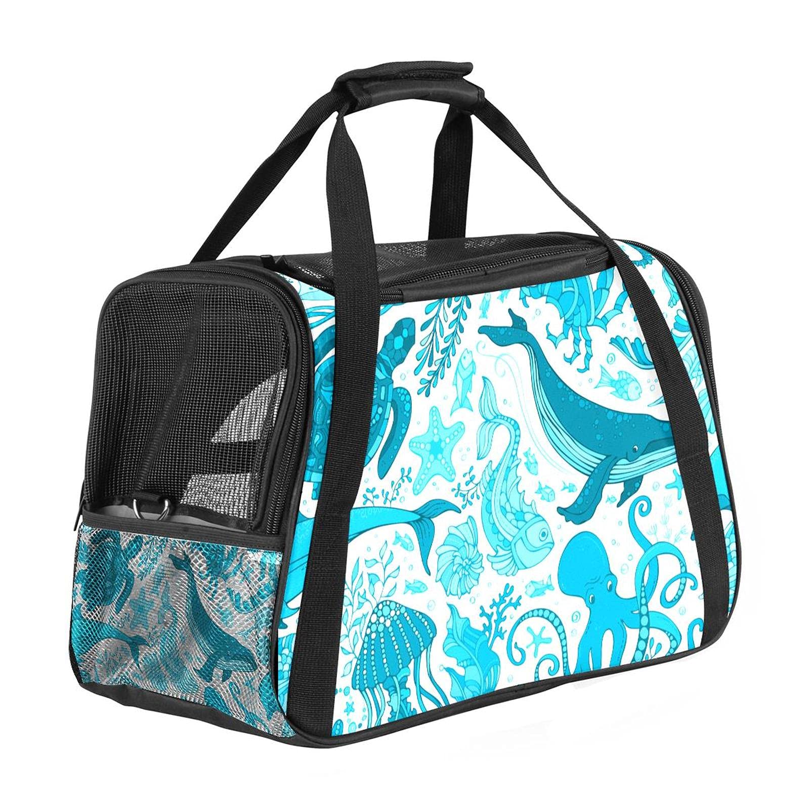 Pet Carrier Blue Underwater Sea Life Boundless Soft-Sided Pet Travel Carriers for Cats,Dogs Puppy Comfort Portable Foldable Pet Bag Airline Approved