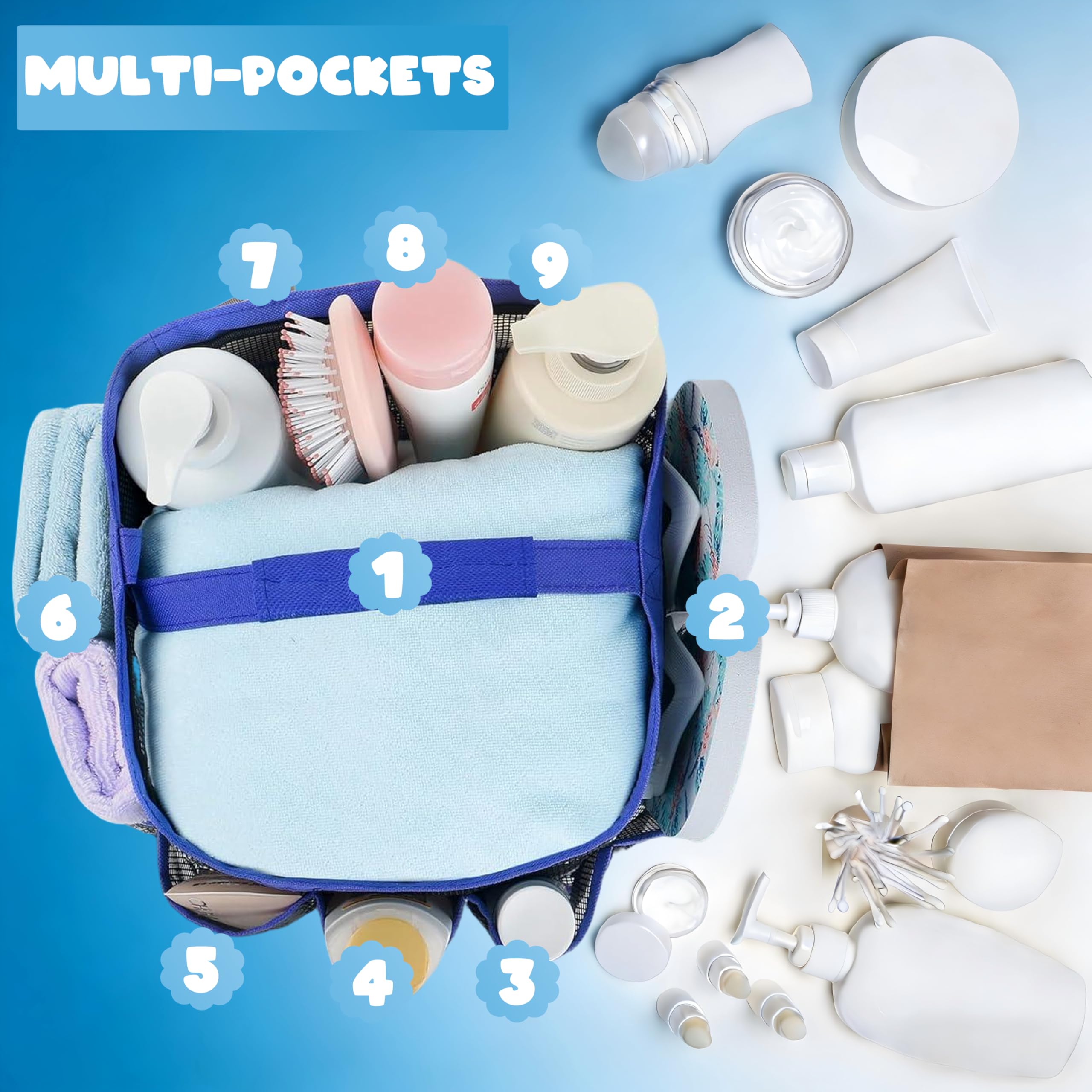 Blue : Mesh Shower Caddy, Quick Dry Shower Tote Bag Oxford Hanging Toiletry and Bath Organizer are Perfect for College Dorms, Gym, Shower, Swimming and Travel by Attmu, Blue 2