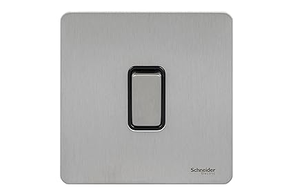 GU1412BSS Ultimate Screwless Flat Plate 16AX Single 2-Way Switch Stainless Steel Black Insert