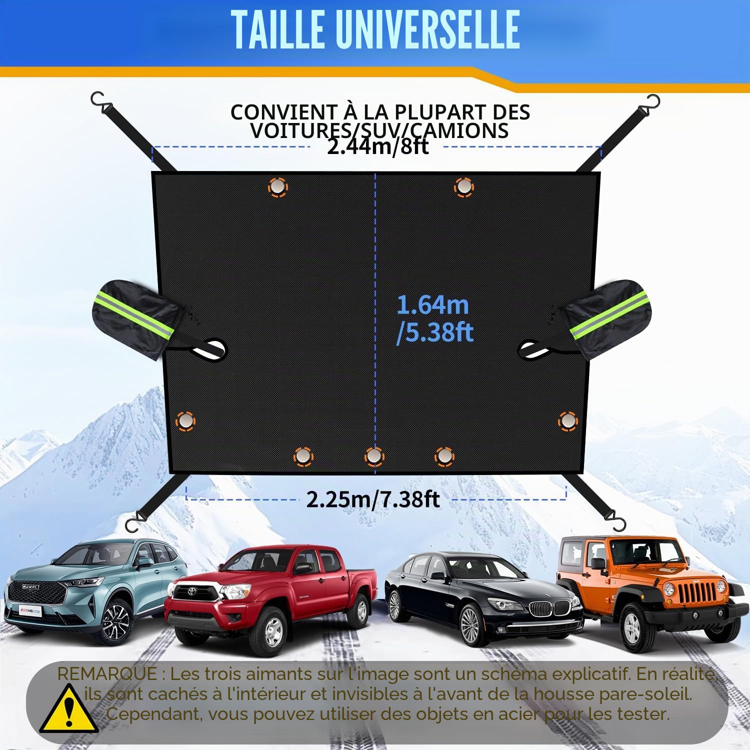 iZoeL Couverture Pare-Brise Voiture Grande Auto Couverture Magnétique avec Housse Protection de Rétroviseur Latéral Protection Hivernale Protège Contre Vent Neige Poussière Givre Soleil - 225 x 164 cm