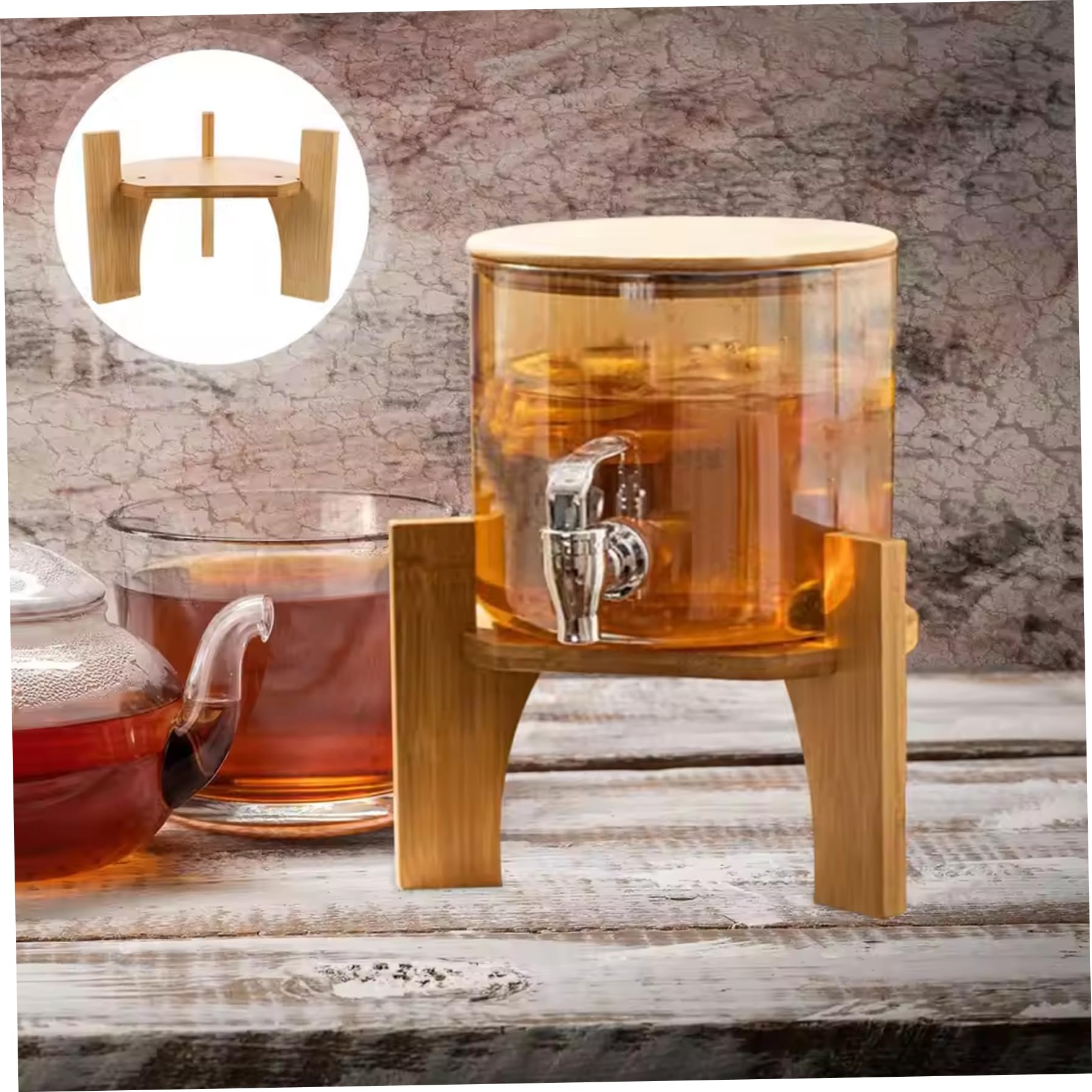 Soporte de dispensador de bebidas, soporte de dispensador de agua de madera portátil de 7.5 pulgadas, ideal para bebidas, limonadas, jugos