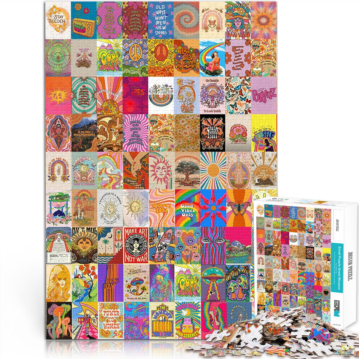 1000 Pieces Puzzles for Adults hippie collage Stress Relief 38x52cm Fun at Home Activities, Birthday Present,Travel Gifts, for and Age 14 Years Up