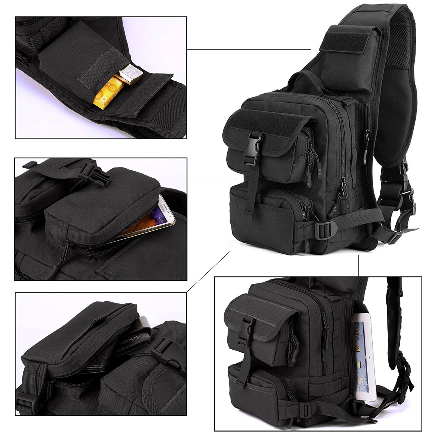Tactical Sling Bag Pack Militar Rover hombro Sling Mochila Crossbody Bolsa Para La Caza Camping senderismo