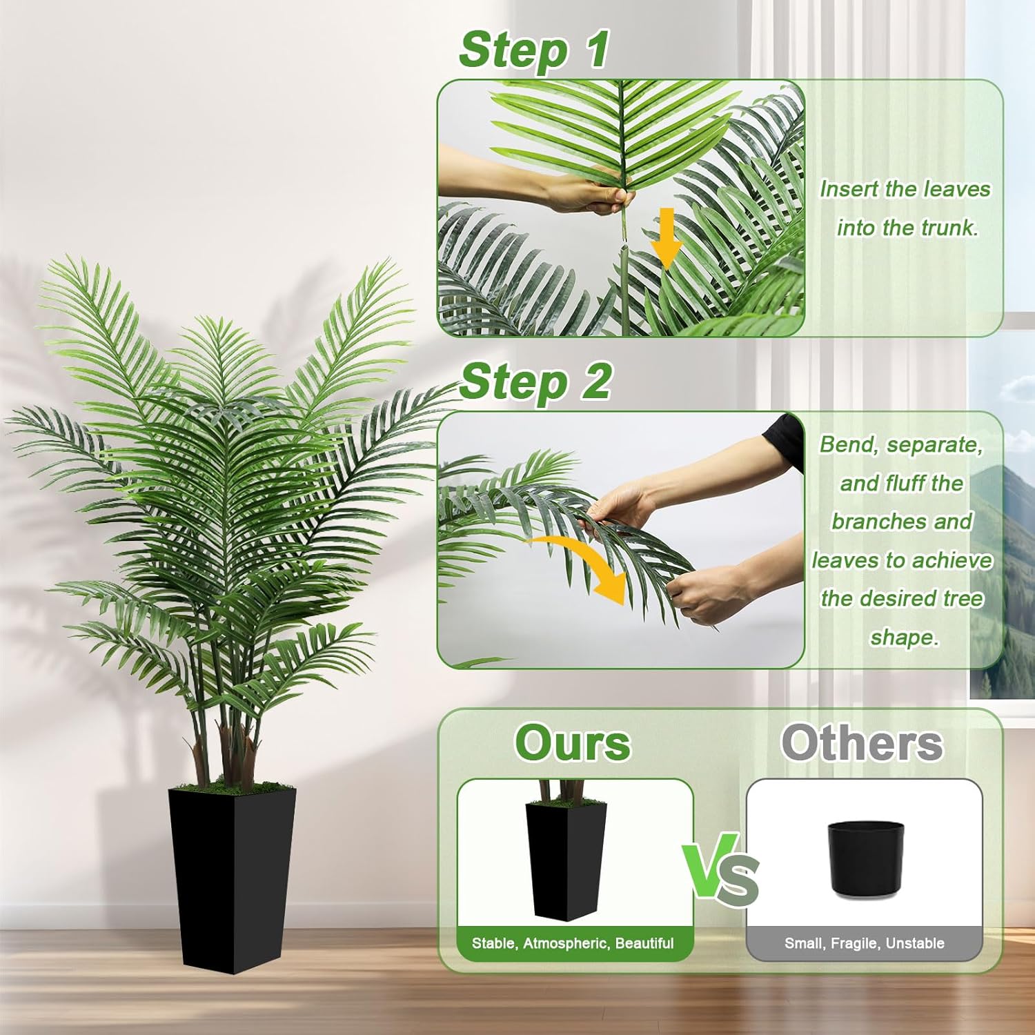 5FT Tall Fake Palm Tree with Black Planter – Artificial Plants Indoor Large Faux Tree Indoor Plant for Living Room Office Home Floor Decor - Image 5