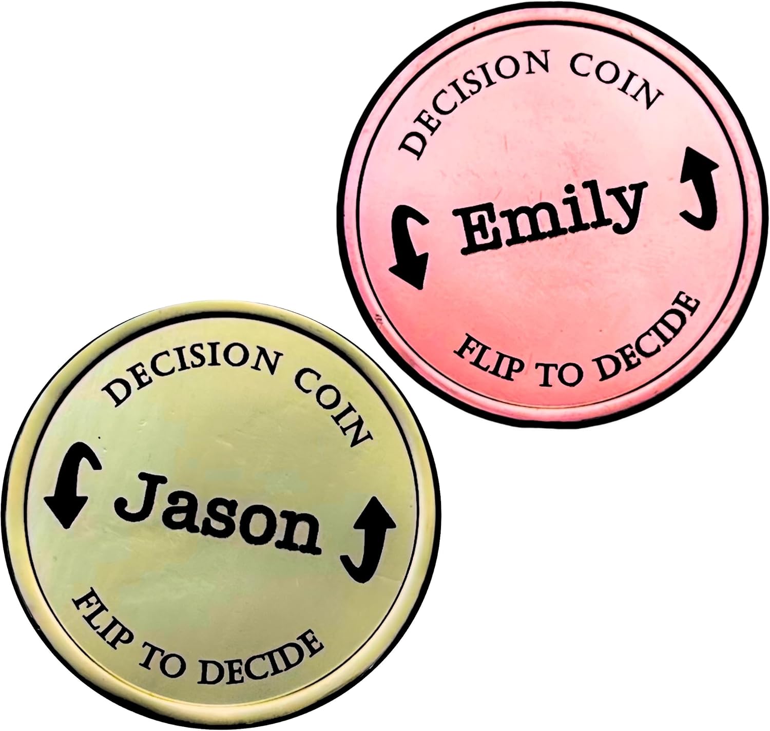 Brass Couples Decision Coin | Laser Engraved Flip Coin | Beautiful Color Finishes | Unique Gift for Him/Her