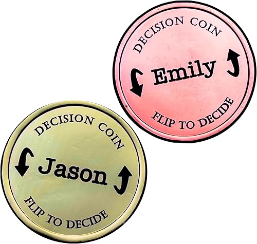 Moneda de decisión para parejas de latón  Moneda abatible grabada con láser  Hermosos acabados de color  Regalo único para élella